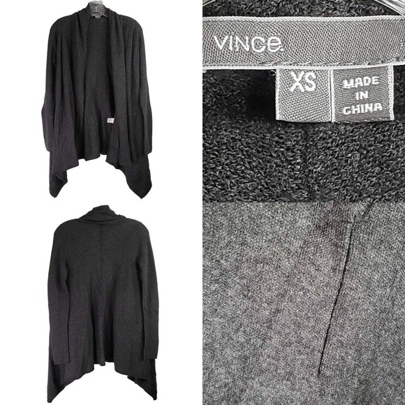Vince Sweater Wool Cashmere Cardigan Womens Size XS Dark Gray Pockets Waterfall - Picture 1 of 11